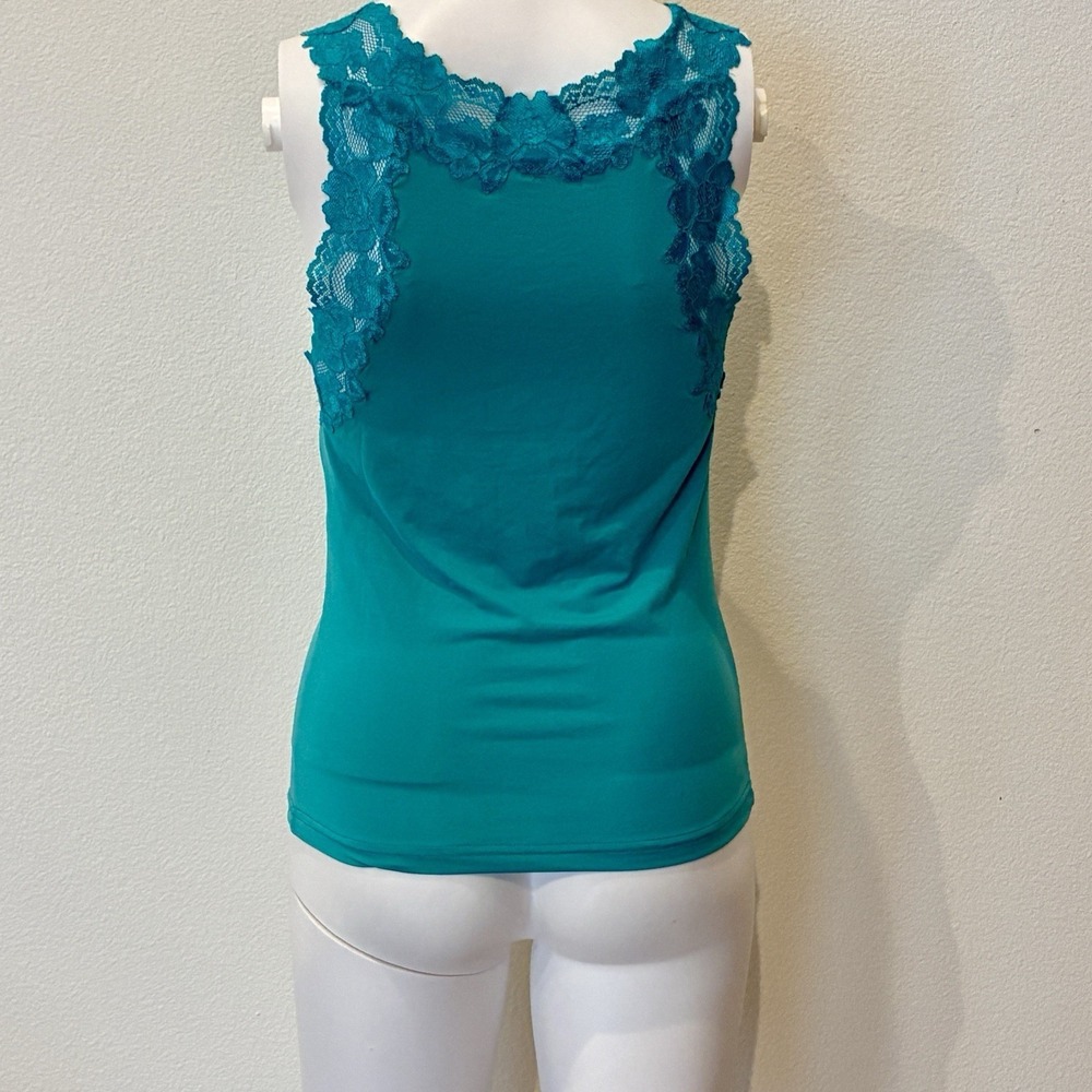 Fredericks Y2K 90s Green Lace V-neck Coquette Tank Top Size S Fairy Layer Sexy - Picture 7 of 14